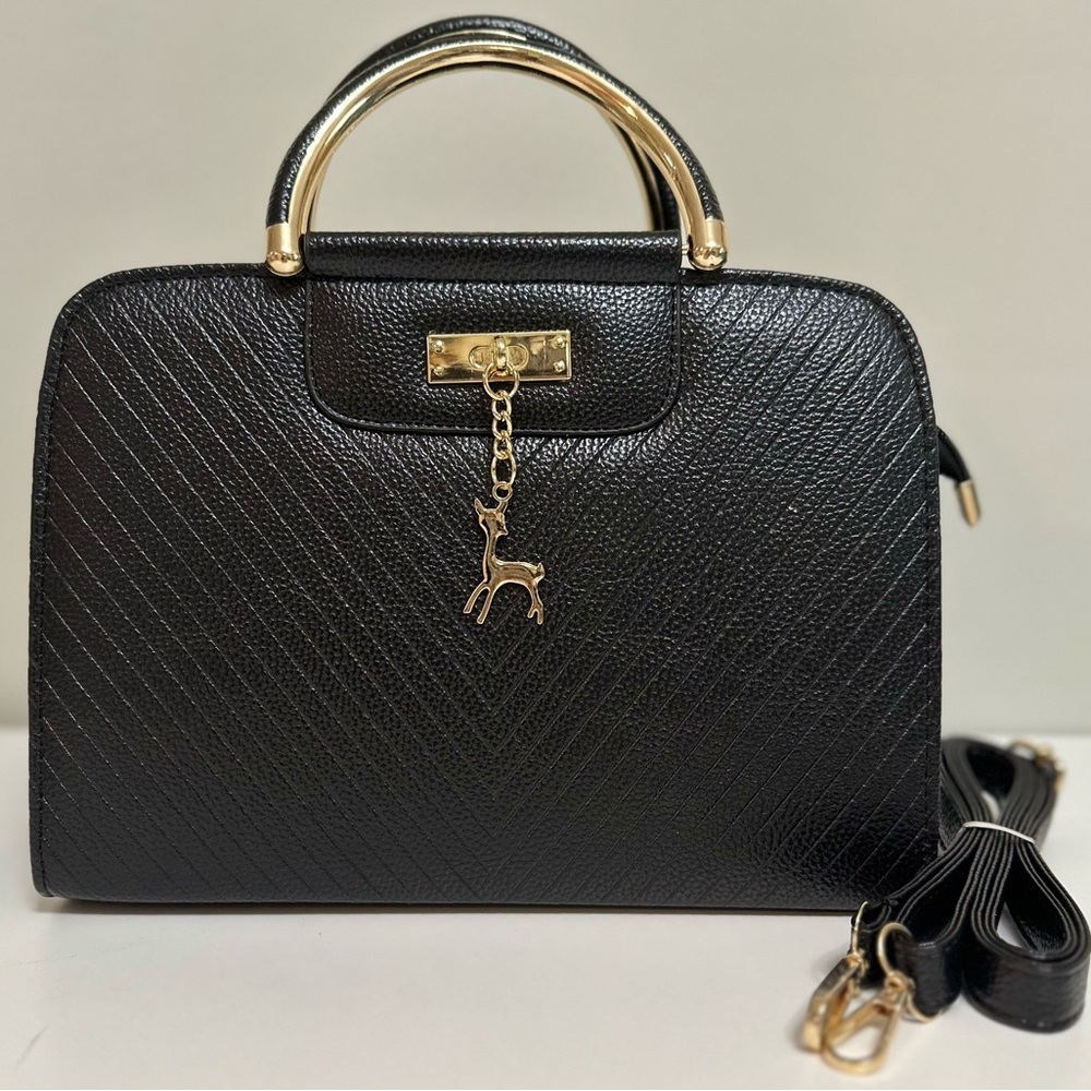 2023 Black Elegant PU Leather Sling Bag With Deer Charm